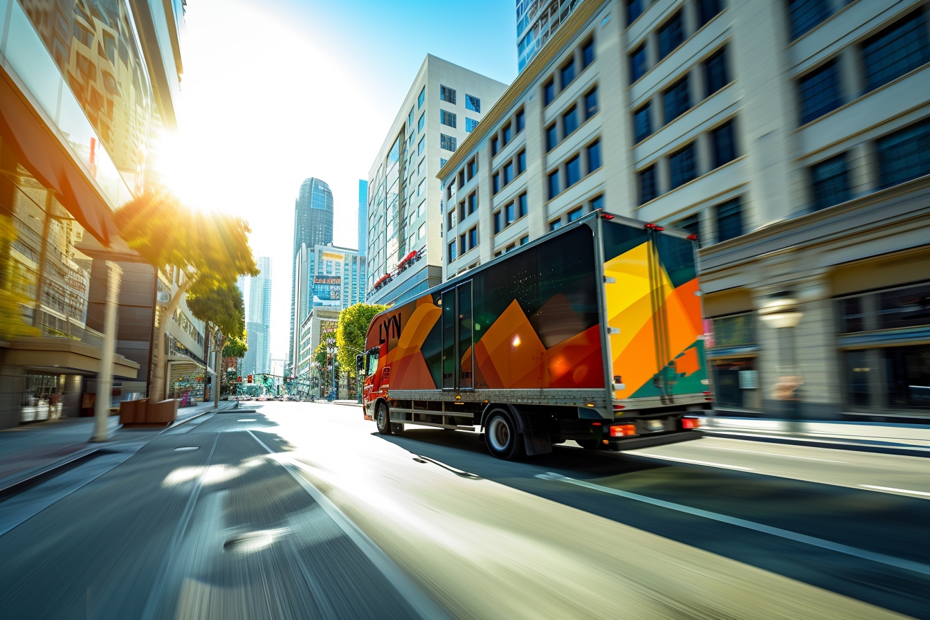 Camion de déménagement professionnel naviguant à travers les rues de Lyon, illustrant un moyen de transport efficace pour une transition en douceur dans la ville.